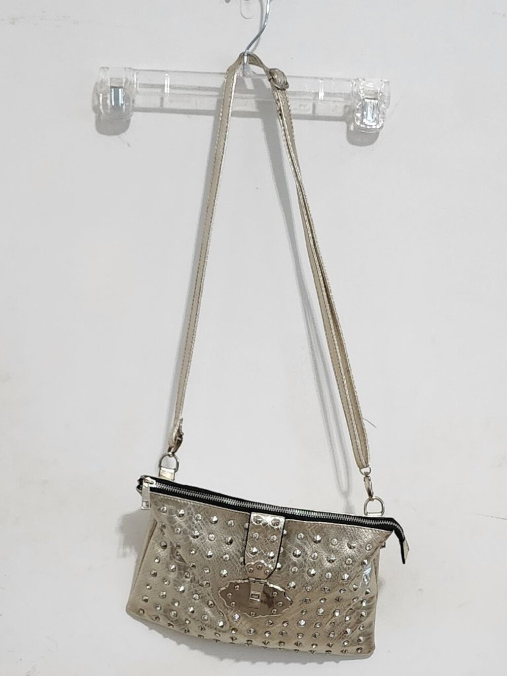 Ladies Silver Glam Purse, With Rivets And Rhinestones.
